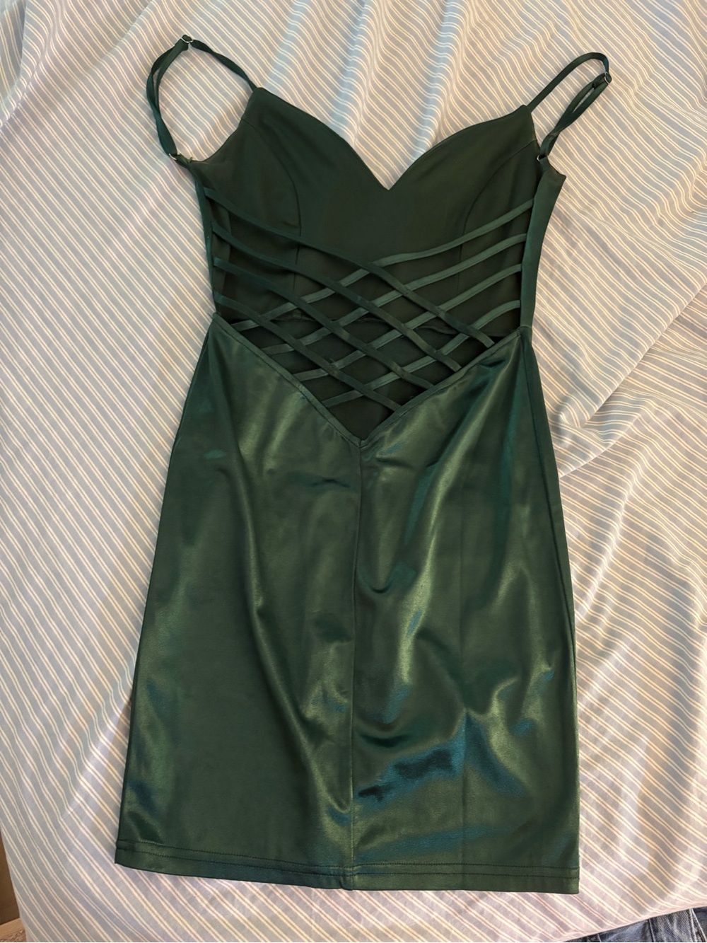 Homecoming Windsor Dark Emerald Satin Slip Mini Dress - Picture 2 of 3